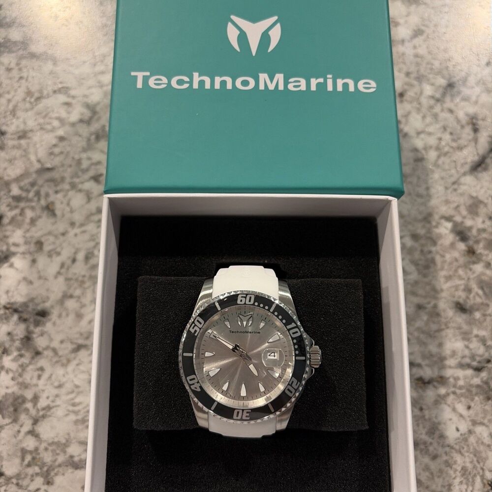 Invicta TechnoMarine Manta Sea Men’s Watch 42mm White Silicone Band Black Dial